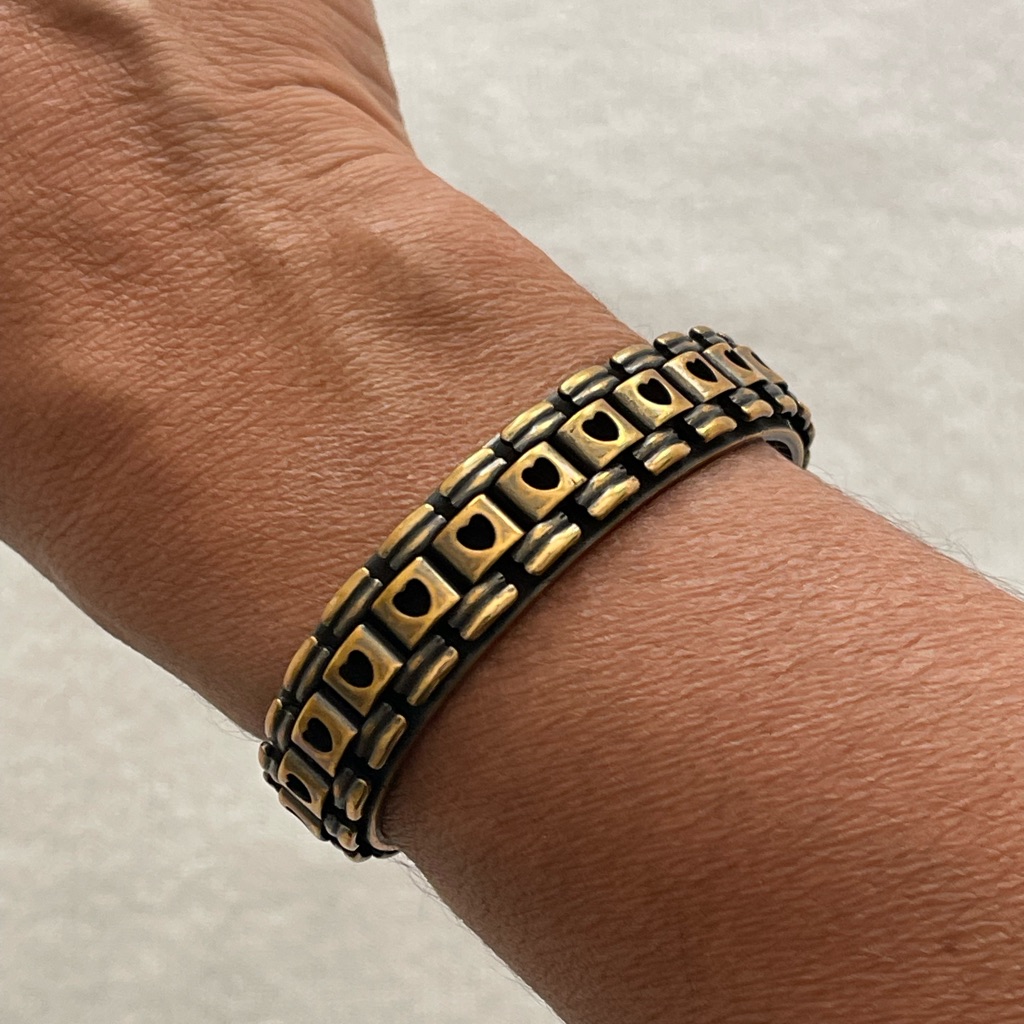 Loren Hope Antique Gold Cuff With Stamped Hearts
